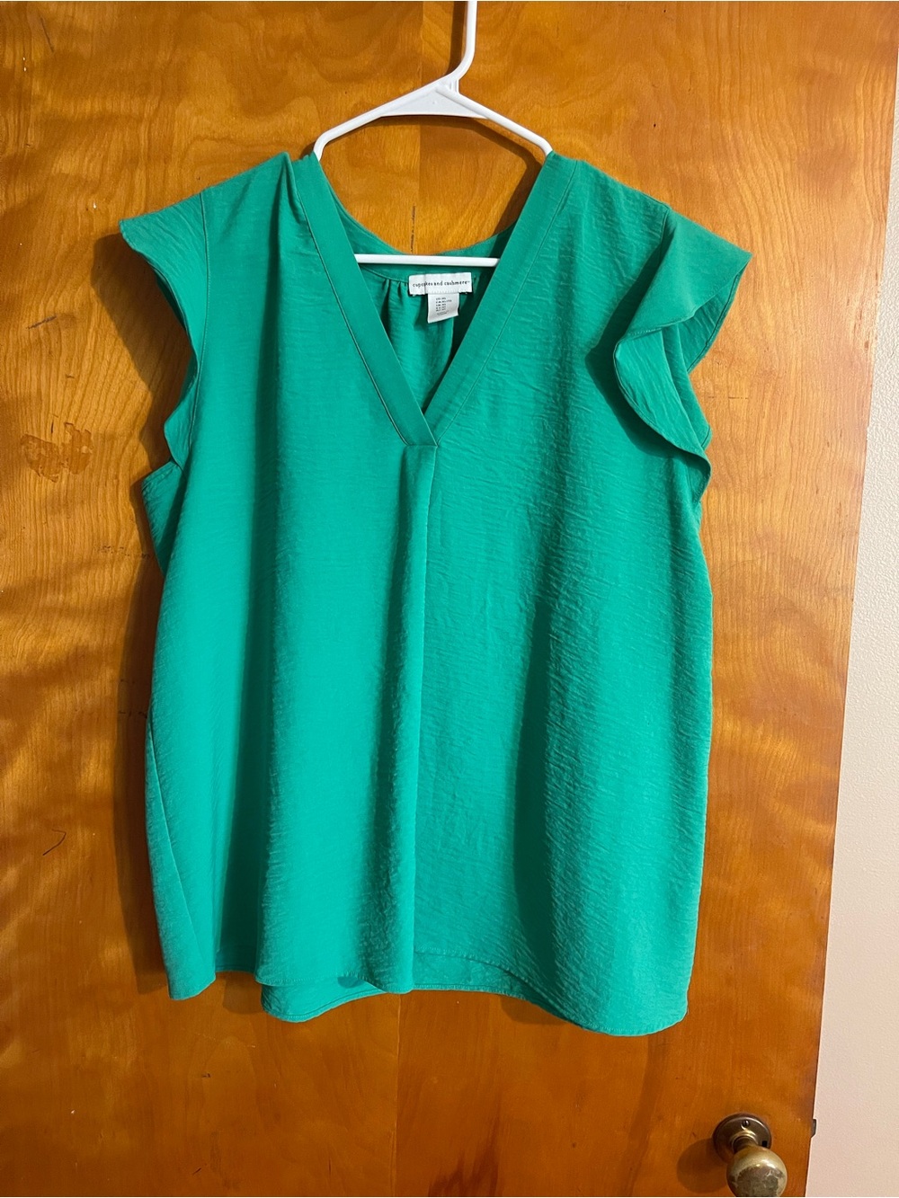 cupcakes & cashmere Teal V-Neck Flutter Sleeve Blouse
